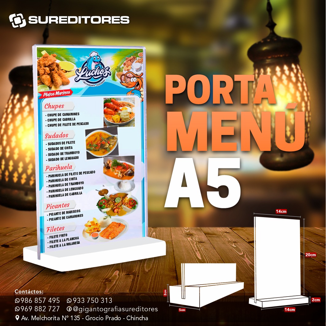 PORTA MENÚ ACRILICO BASE DE PVC 20mm